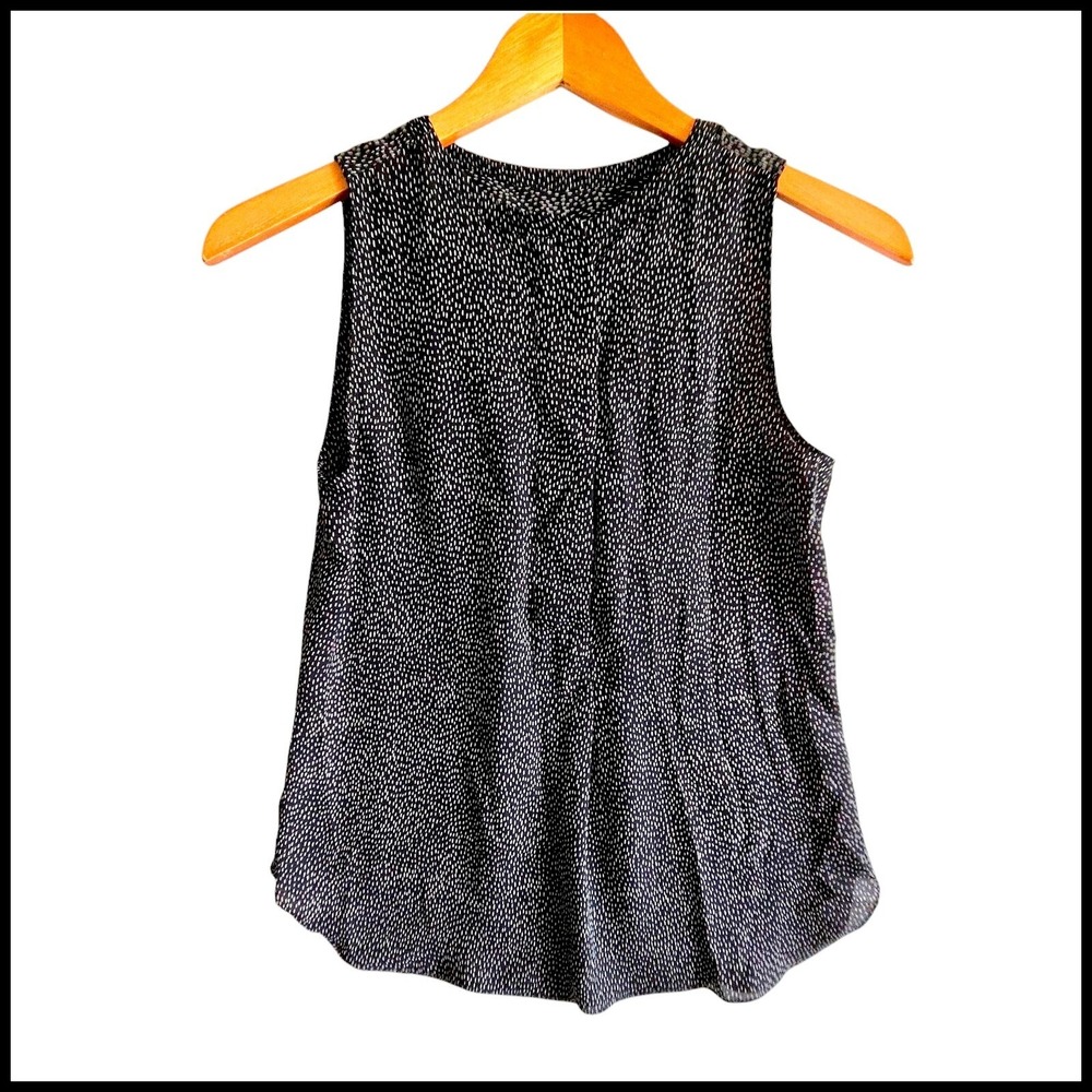 LOFT Sleeveless Blouse Top Black White Dotted Casual Petite XSP